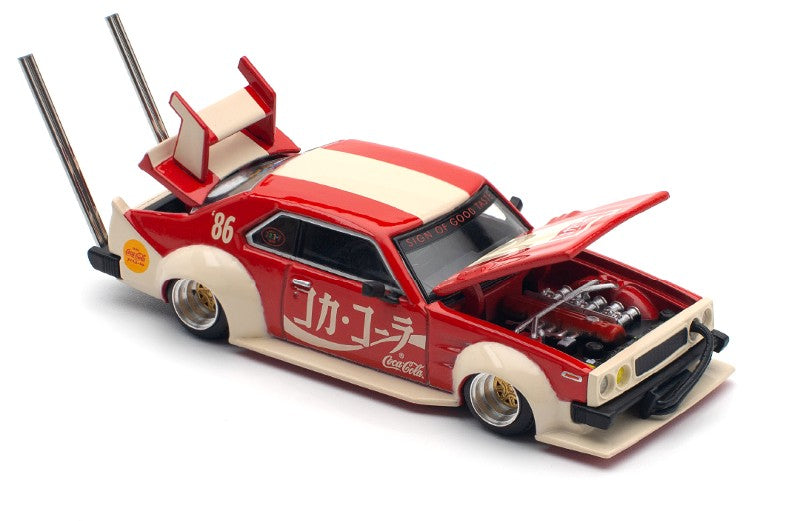 Skyline GT-R V8 Drift "Hakosuka" RHD (Right Hand Drive) "Coca-Cola (Japan)" Red and Cream 1/64 Diecast Model Car by Pop Race - image 2