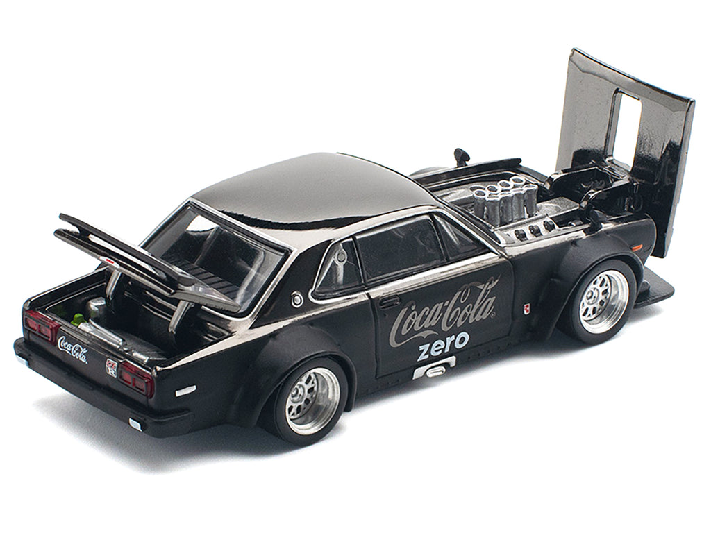 Skyline GT-R V8 Drift "Hakosuka" RHD (Right Hand Drive) "Coca-Cola Zero" Dark Chrome and Black 1/64 Diecast Model Car by Pop Race - image 2