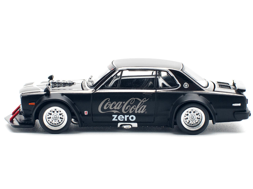 Skyline GT-R V8 Drift "Hakosuka" RHD (Right Hand Drive) "Coca-Cola Zero" Dark Chrome and Black 1/64 Diecast Model Car by Pop Race - image 3