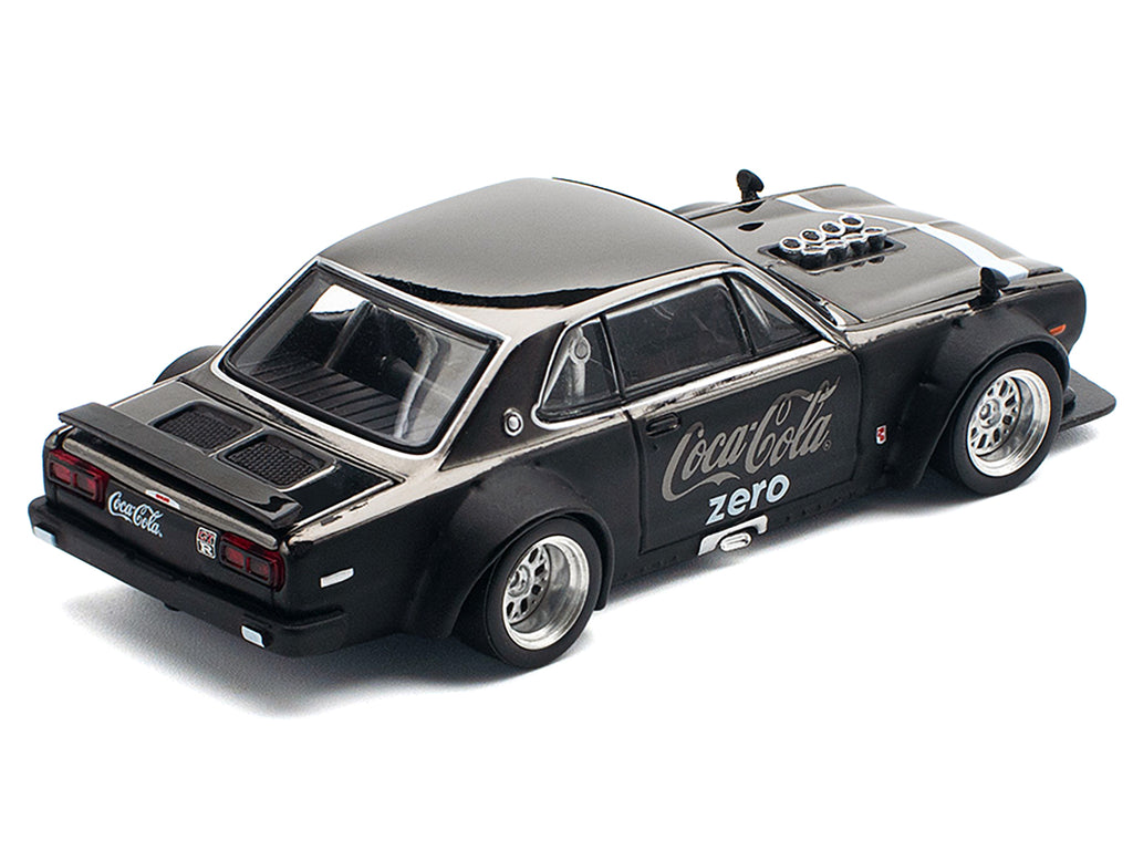 Skyline GT-R V8 Drift "Hakosuka" RHD (Right Hand Drive) "Coca-Cola Zero" Dark Chrome and Black 1/64 Diecast Model Car by Pop Race - image 4
