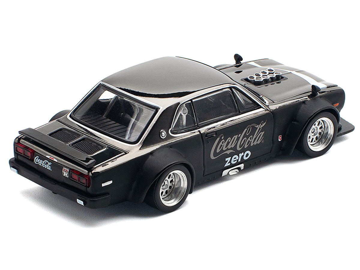 Skyline GT-R V8 Drift "Hakosuka" RHD (Right Hand Drive) "Coca-Cola Zero" Dark Chrome and Black 1/64 Diecast Model Car by Pop Race - image 4