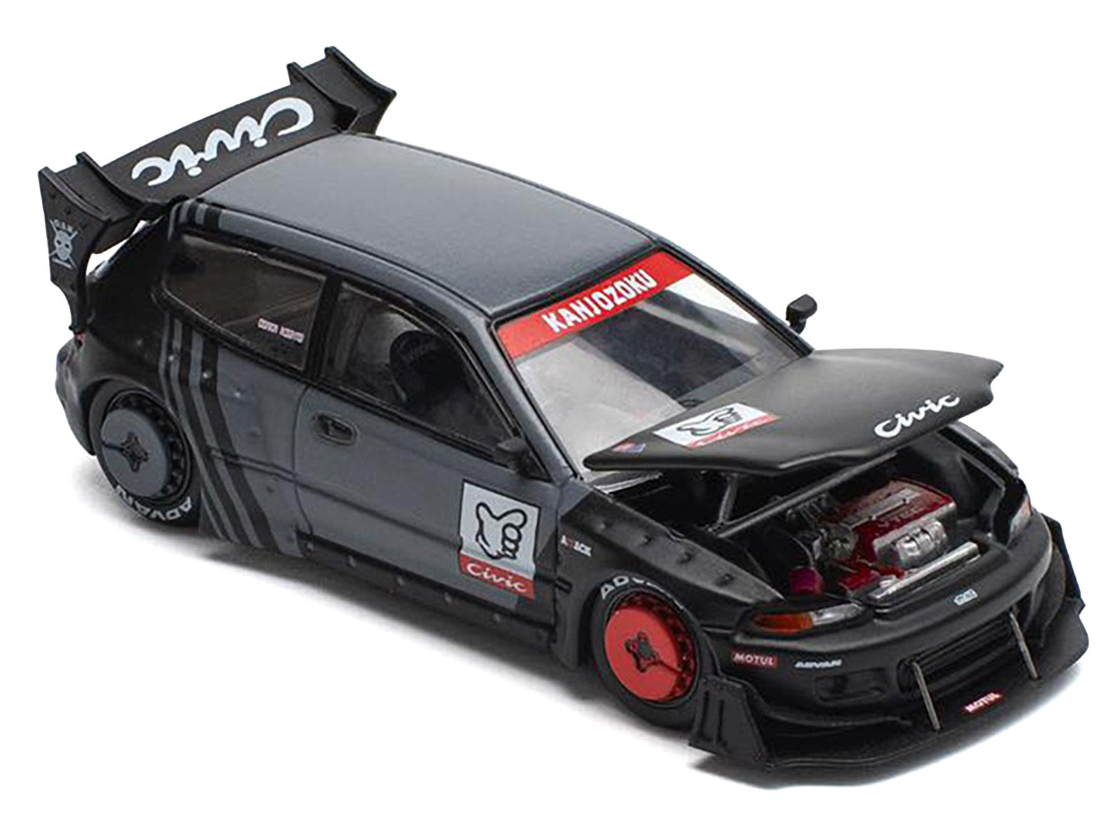 Pandem Civic EG6 RHD (Right Hand Drive) "Kanjozoku" Matt Black and Gray with Graphics 1/64 Diecast Model Car by Pop Race - image 2