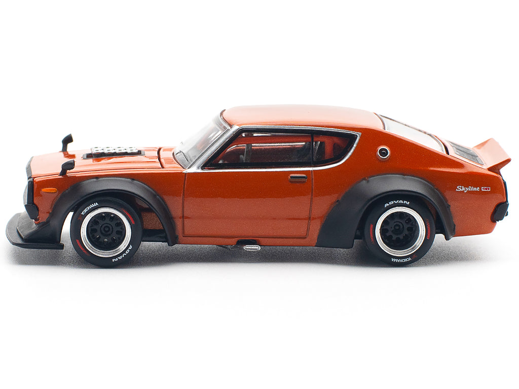 Skyline GT-R V8 Drift "Kenmeri" RHD (Right Hand Drive) Orange Metallic 1/64 Diecast Model Car by Pop Race - image 3
