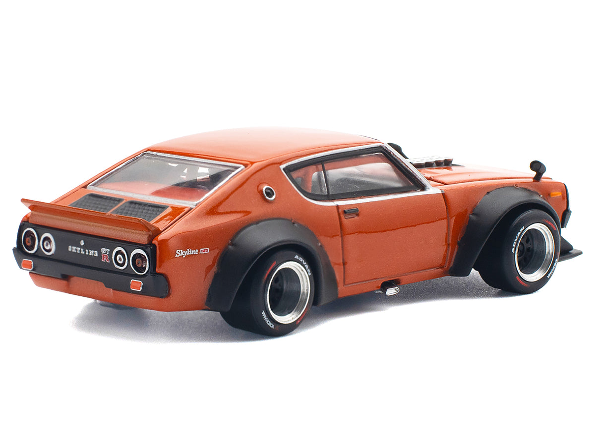 Skyline GT-R V8 Drift "Kenmeri" RHD (Right Hand Drive) Orange Metallic 1/64 Diecast Model Car by Pop Race - image 4
