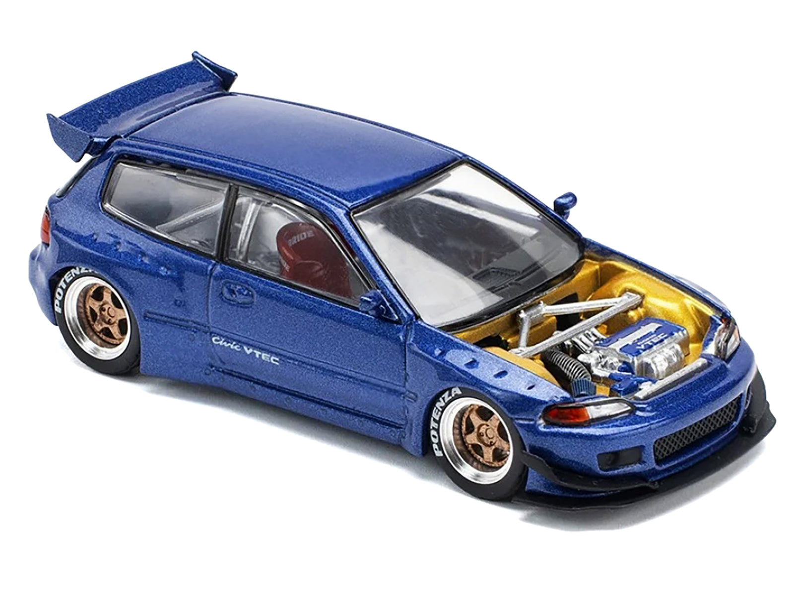 Pandem Civic EG6 VTEC RHD (Right Hand Drive) Blue Metallic with No Hood 1/64 Diecast Model Car by Pop Race - image 3