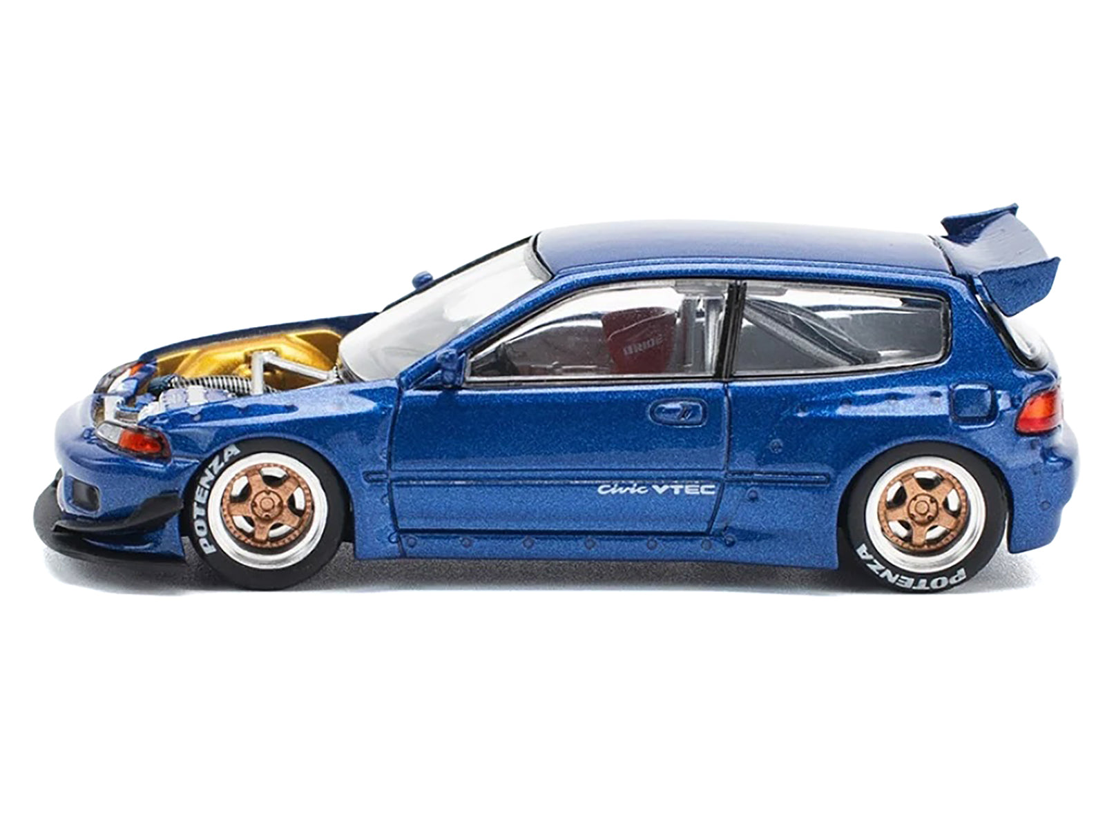 Pandem Civic EG6 VTEC RHD (Right Hand Drive) Blue Metallic with No Hood 1/64 Diecast Model Car by Pop Race - image 2