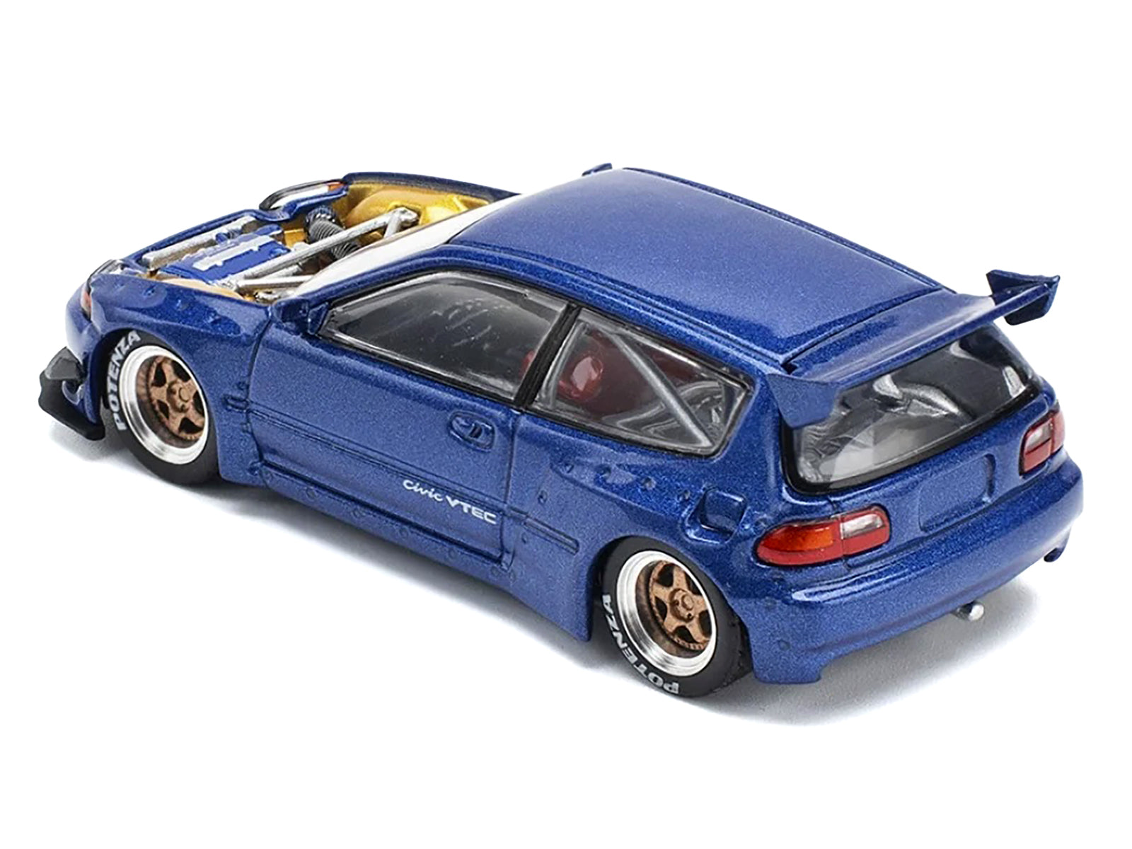 Pandem Civic EG6 VTEC RHD (Right Hand Drive) Blue Metallic with No Hood 1/64 Diecast Model Car by Pop Race - image 4