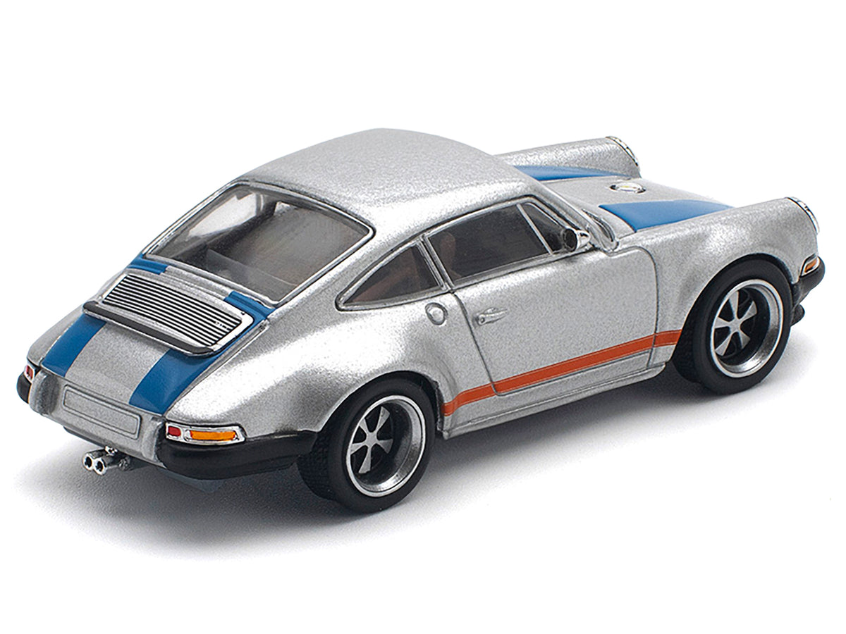 Singer 964 Silver Metallic with Blue and Red Stripes 1/64 Diecast Model Car by Pop Race - image 3