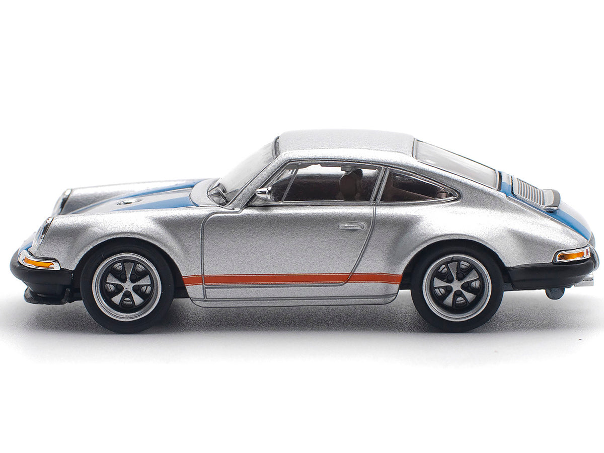 Singer 964 Silver Metallic with Blue and Red Stripes 1/64 Diecast Model Car by Pop Race - image 2