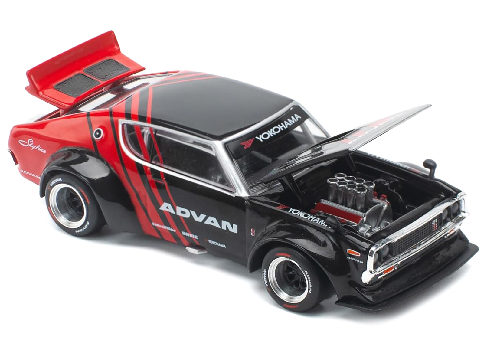Skyline KPGC110 "Kenmeri" RHD (Right Hand Drive) "ADVAN" Black and Red 1/64 Diecast Model Car by Pop Race - image 2