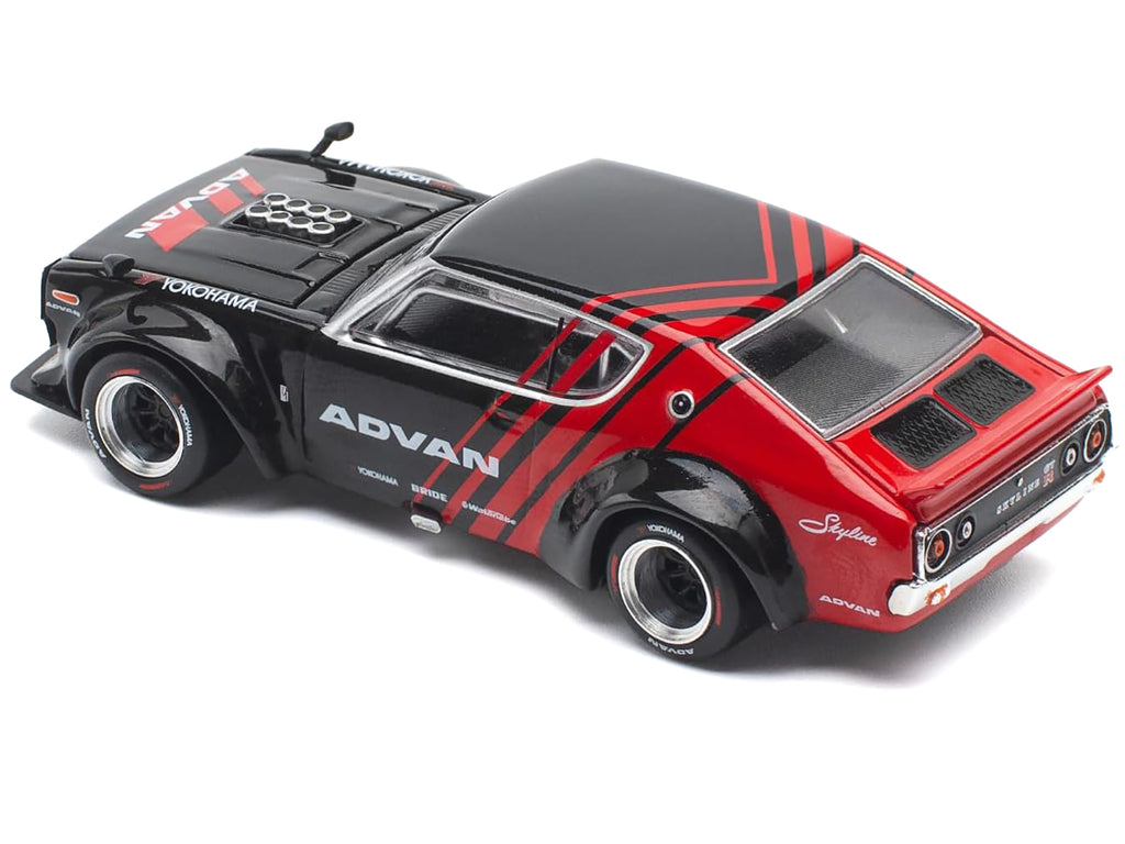 Skyline KPGC110 "Kenmeri" RHD (Right Hand Drive) "ADVAN" Black and Red 1/64 Diecast Model Car by Pop Race - image 4