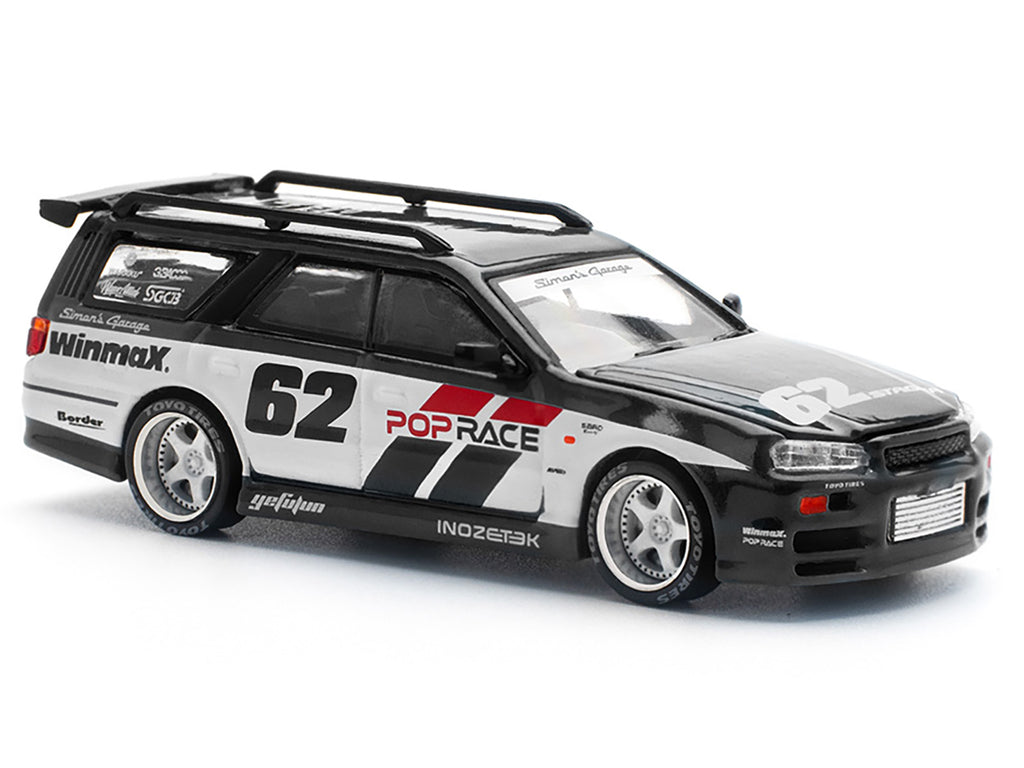 GT-R Stagea RHD (Right Hand Drive) #62 "Simon's Garage" Black with White Sides 1/64 Diecast Model Car by Pop Race - image 2