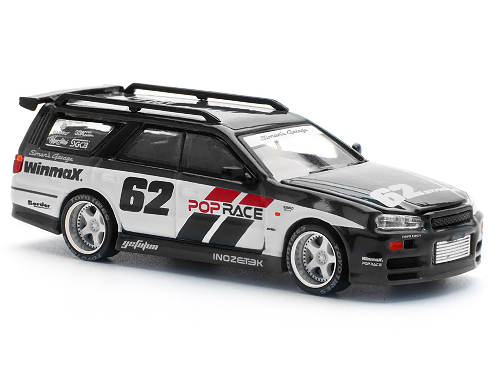 GT-R Stagea RHD (Right Hand Drive) #62 "Simon's Garage" Black with White Sides 1/64 Diecast Model Car by Pop Race - image 2