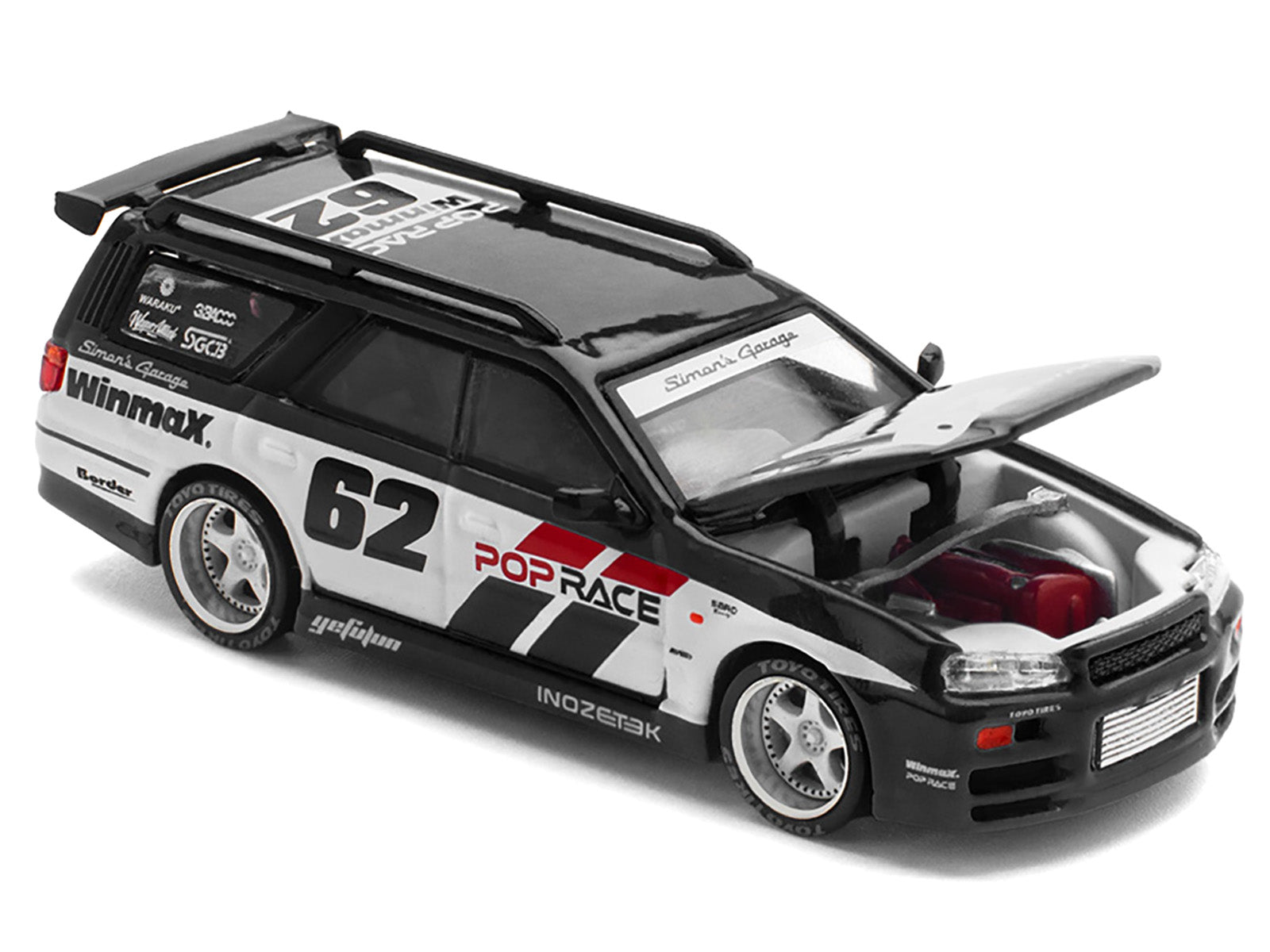 GT-R Stagea RHD (Right Hand Drive) #62 "Simon's Garage" Black with White Sides 1/64 Diecast Model Car by Pop Race - image 3