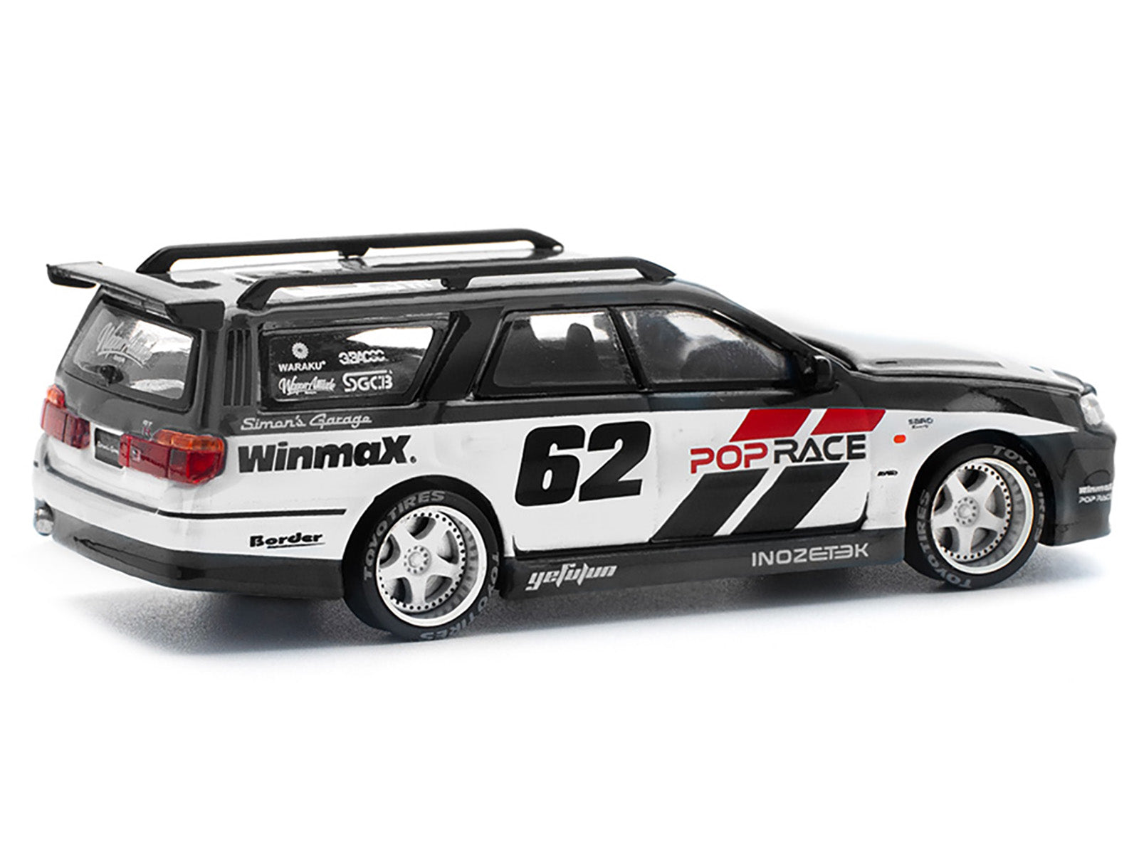 GT-R Stagea RHD (Right Hand Drive) #62 "Simon's Garage" Black with White Sides 1/64 Diecast Model Car by Pop Race - image 4