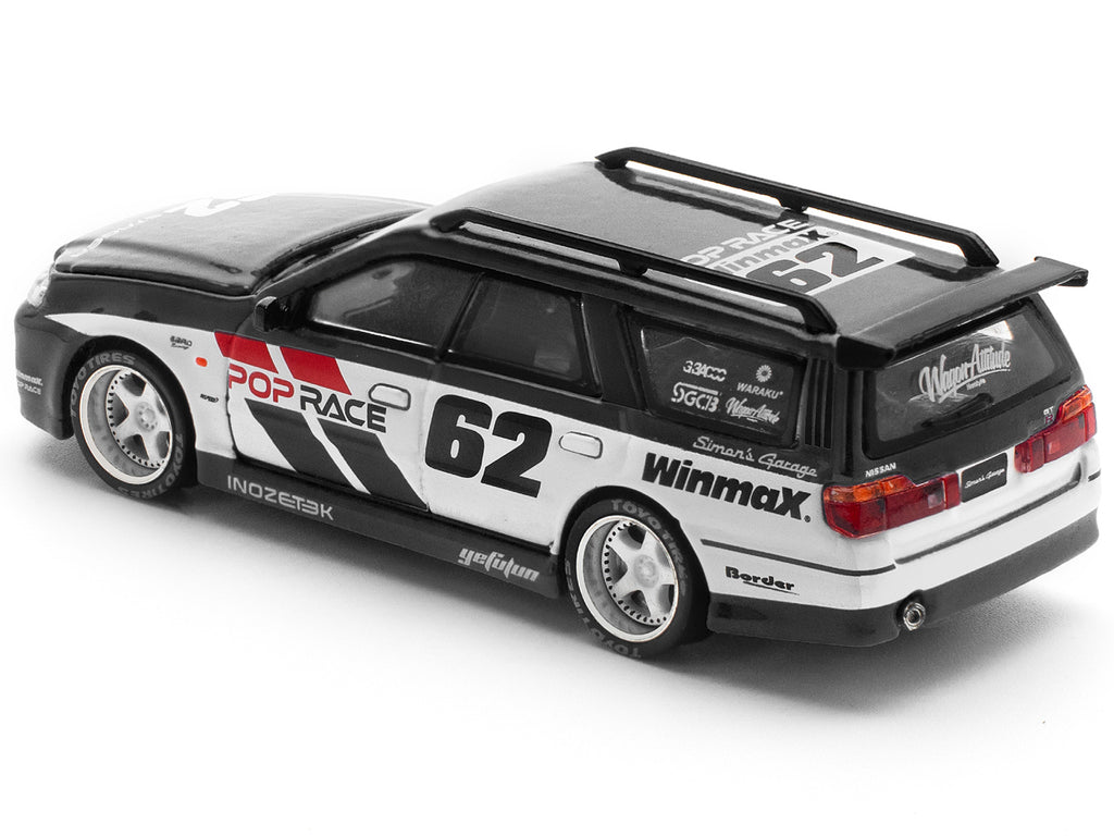 GT-R Stagea RHD (Right Hand Drive) #62 "Simon's Garage" Black with White Sides 1/64 Diecast Model Car by Pop Race - image 5
