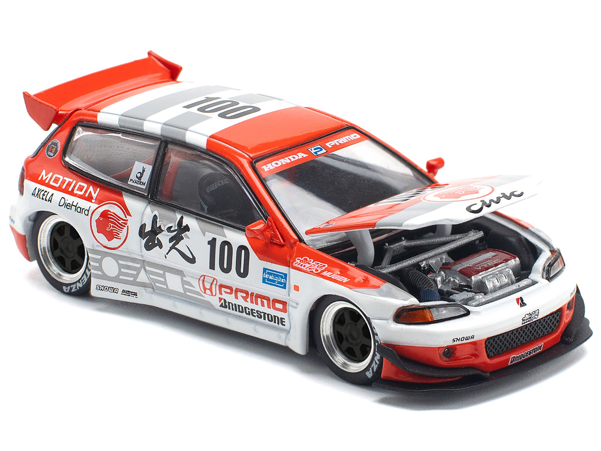 Pandem Civic EG6 V1.5 RHD (Right Hand Drive) #100 "Idemitsu Motion Infinite" White and Red with Graphics 1/64 Diecast Model Car by Pop Race - image 2