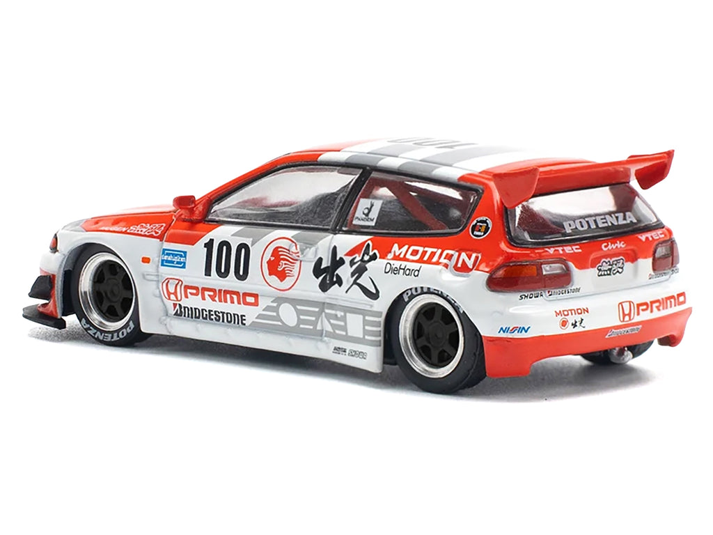 Pandem Civic EG6 V1.5 RHD (Right Hand Drive) #100 "Idemitsu Motion Infinite" White and Red with Graphics 1/64 Diecast Model Car by Pop Race - image 4