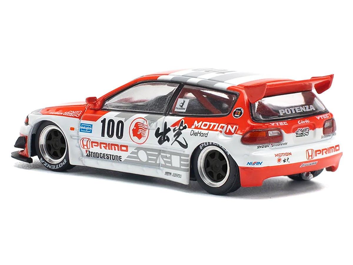 Pandem Civic EG6 V1.5 RHD (Right Hand Drive) #100 "Idemitsu Motion Infinite" White and Red with Graphics 1/64 Diecast Model Car by Pop Race - image 4