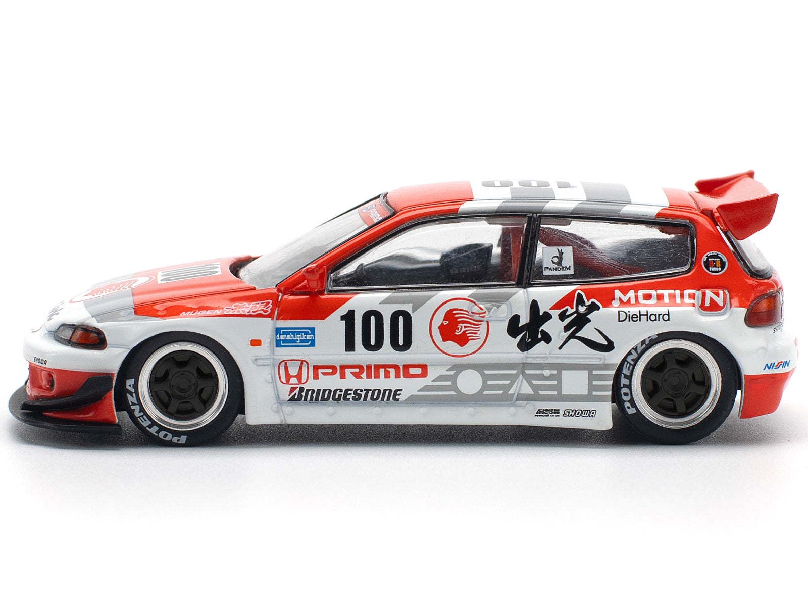 Pandem Civic EG6 V1.5 RHD (Right Hand Drive) #100 "Idemitsu Motion Infinite" White and Red with Graphics 1/64 Diecast Model Car by Pop Race - image 3