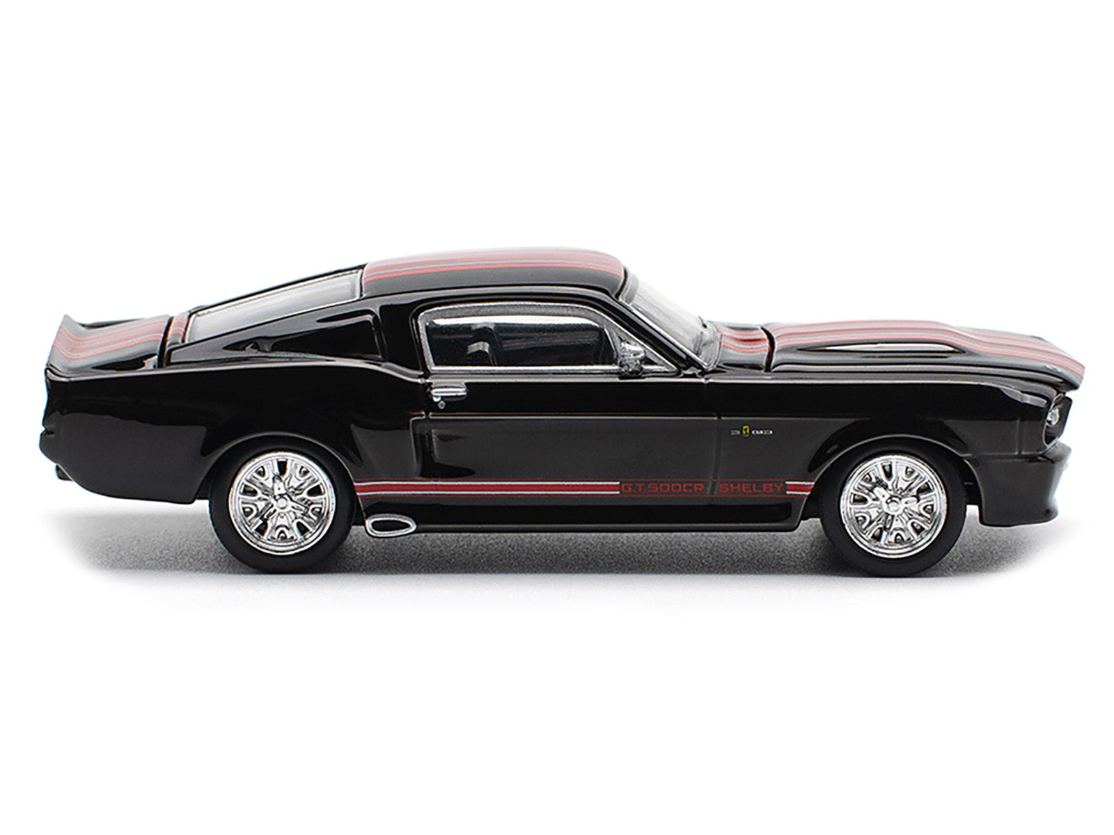 Shelby Mustang GT500 Dark Chrome with Red Stripes 1/64 Diecast Model Car by Pop Race - image 3