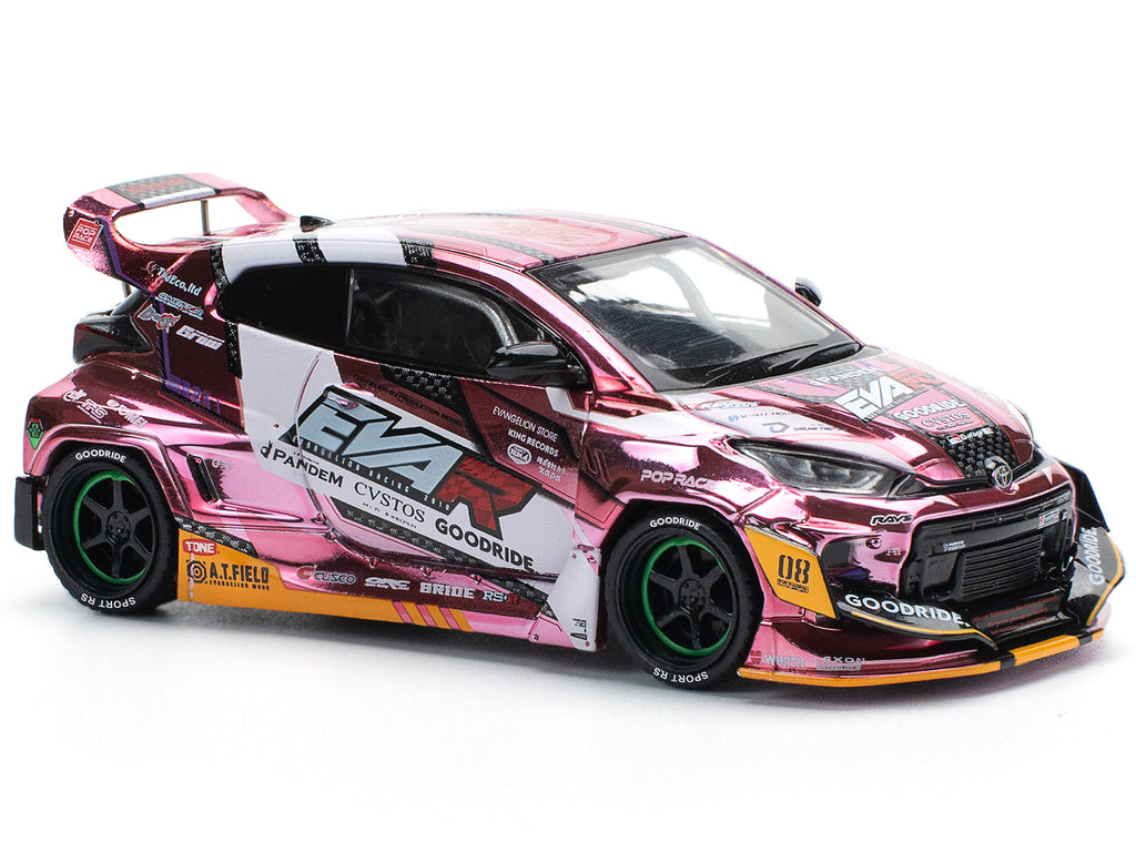 Toyota Goodride GR Yaris RHD (Right Hand Drive) "EVA RT Production Model-08" Pink Metallic with Graphics 1/64 Diecast Model Car by Pop Race - image 3