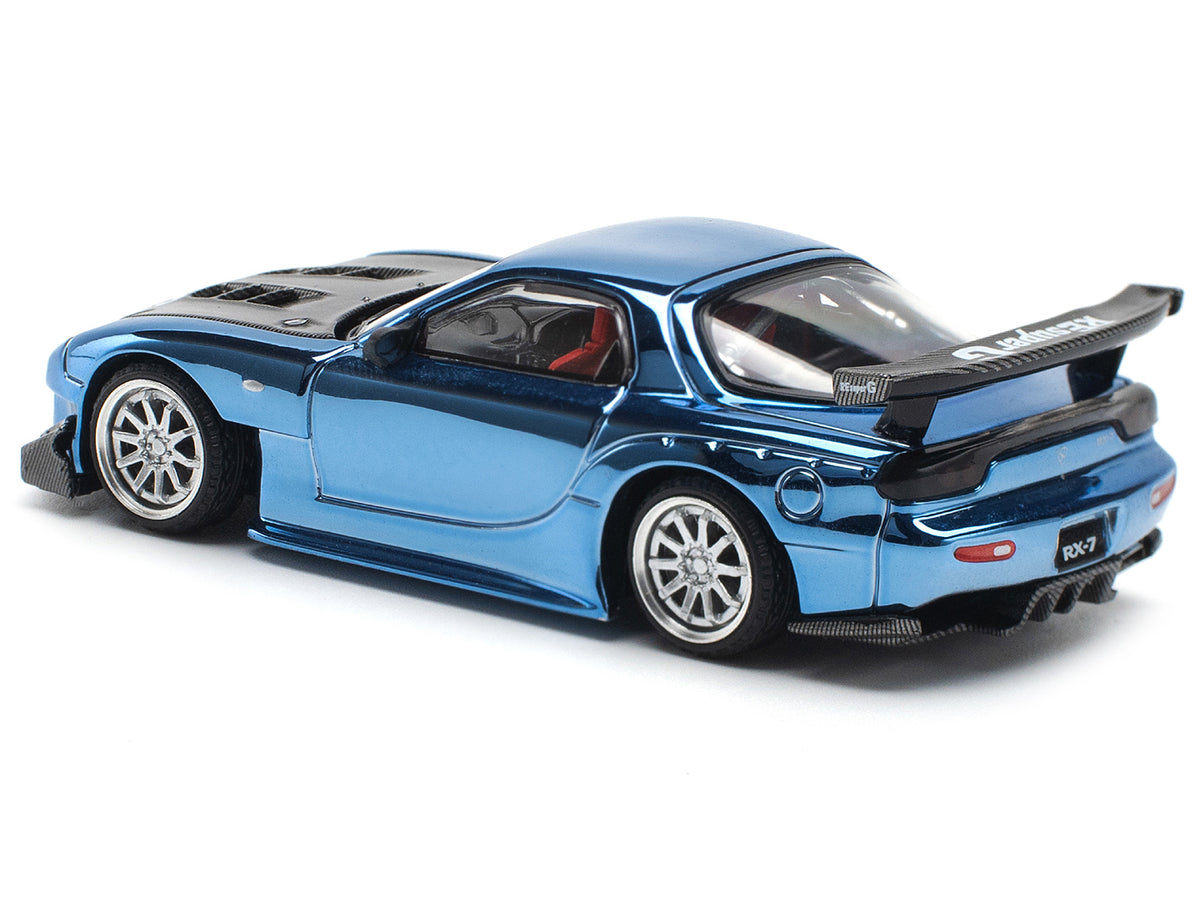 Mazda RX-7 RE-Amemiya Widebody RHD (Right Hand Drive) Blue Chrome with Carbon Hood 1/64 Diecast Model Car by Pop Race - image 5