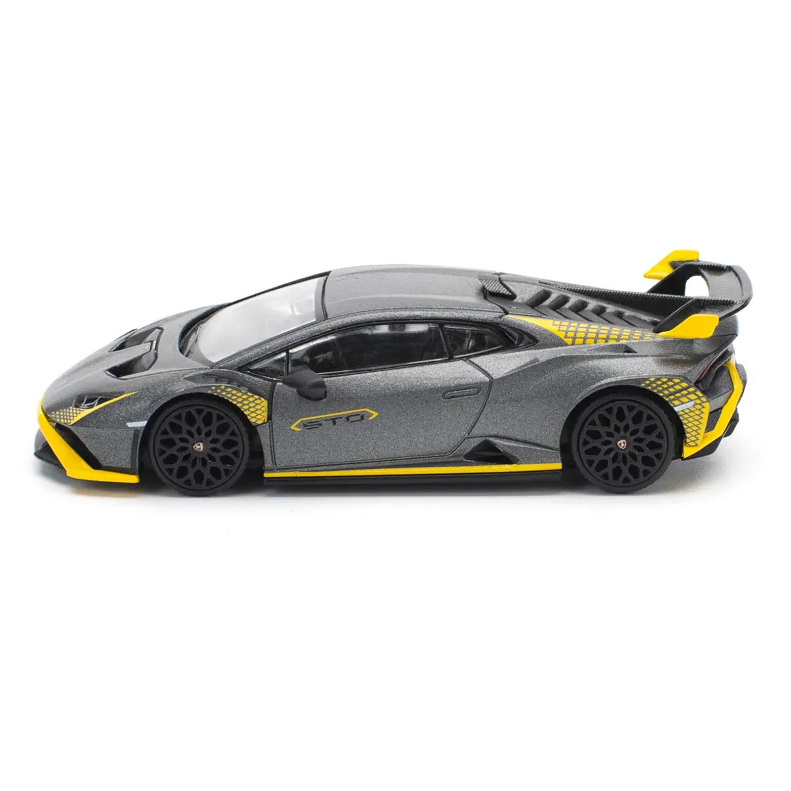 Lamborghini Huracan STO Matt Gray Metallic with Yellow Accents 1/64 Diecast Model Car by Pop Race - image 3