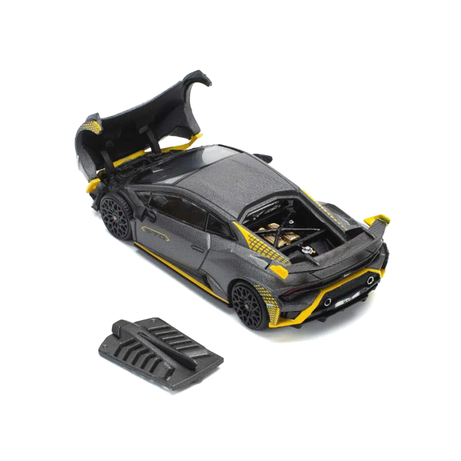 Lamborghini Huracan STO Matt Gray Metallic with Yellow Accents 1/64 Diecast Model Car by Pop Race - image 4
