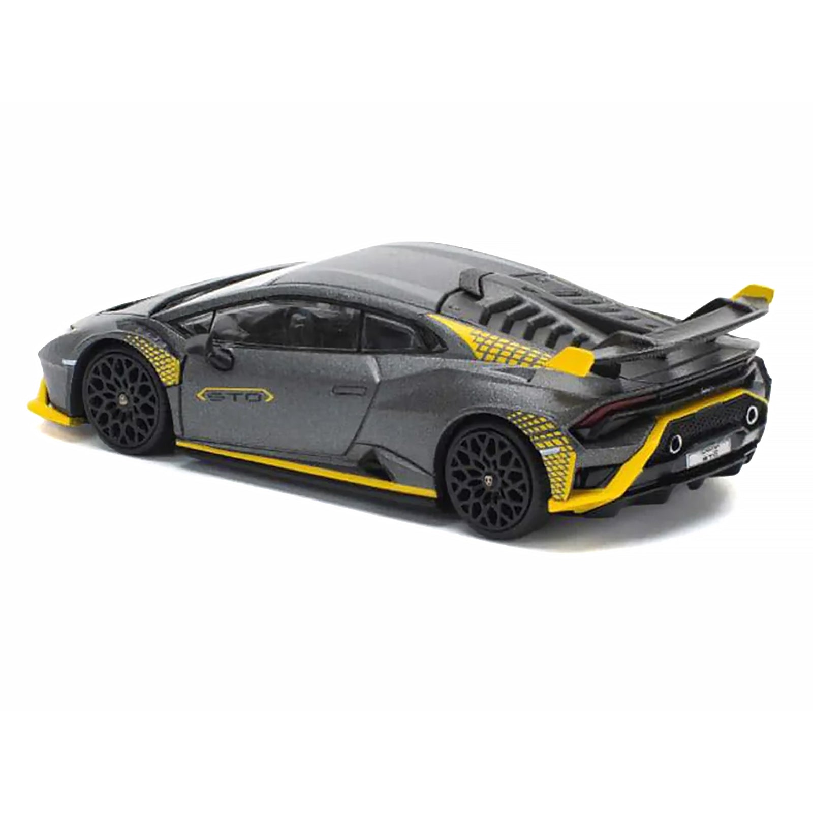 Lamborghini Huracan STO Matt Gray Metallic with Yellow Accents 1/64 Diecast Model Car by Pop Race - image 5