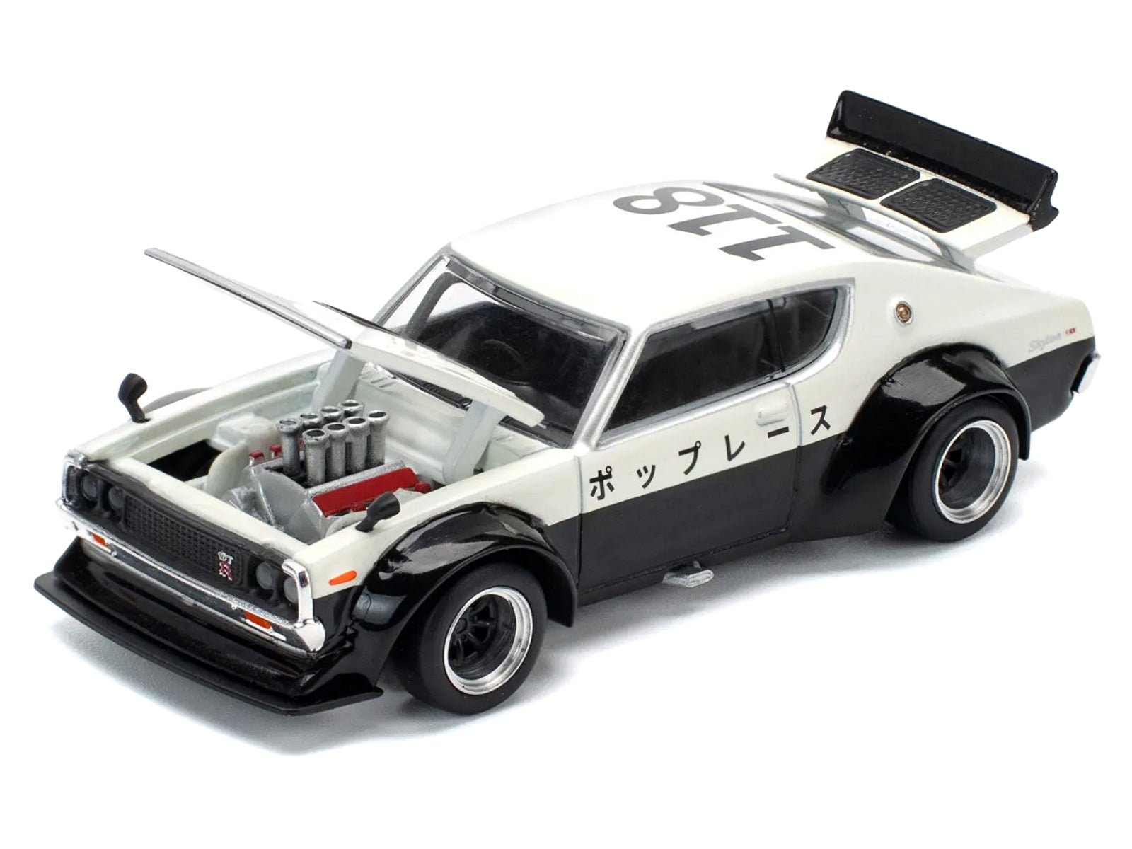Skyline KPGC110 "Kenmeri" RHD (Right Hand Drive) "Japan National Police Agency Livery" Black and White 1/64 Diecast Model Car by Pop Race - image 2