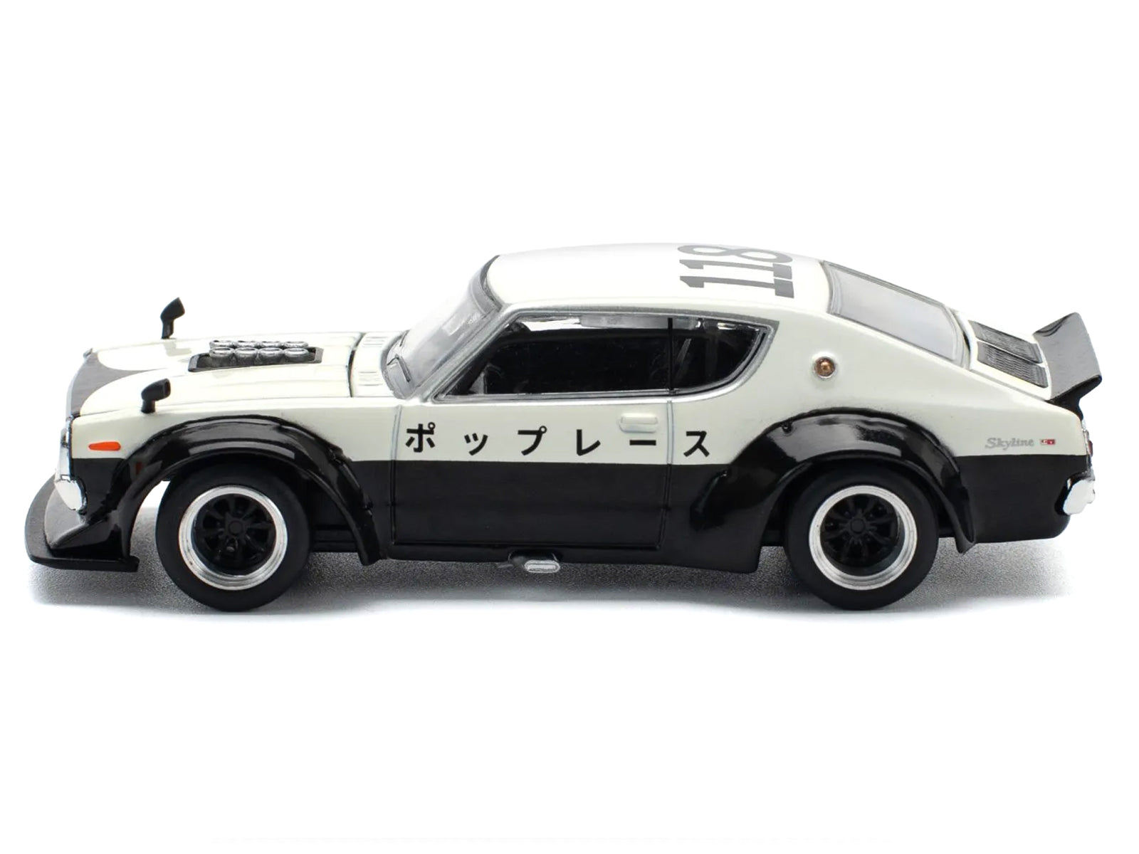 Skyline KPGC110 "Kenmeri" RHD (Right Hand Drive) "Japan National Police Agency Livery" Black and White 1/64 Diecast Model Car by Pop Race - image 3