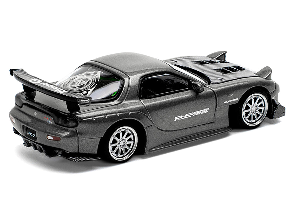 Mazda RX7 (FD) "RE Amemiya" Widebody RHD (Right Hand Drive) Gunmetal Gray Metallic with Carbon Hood 1/64 Diecast Model Car by Pop Race - image 5