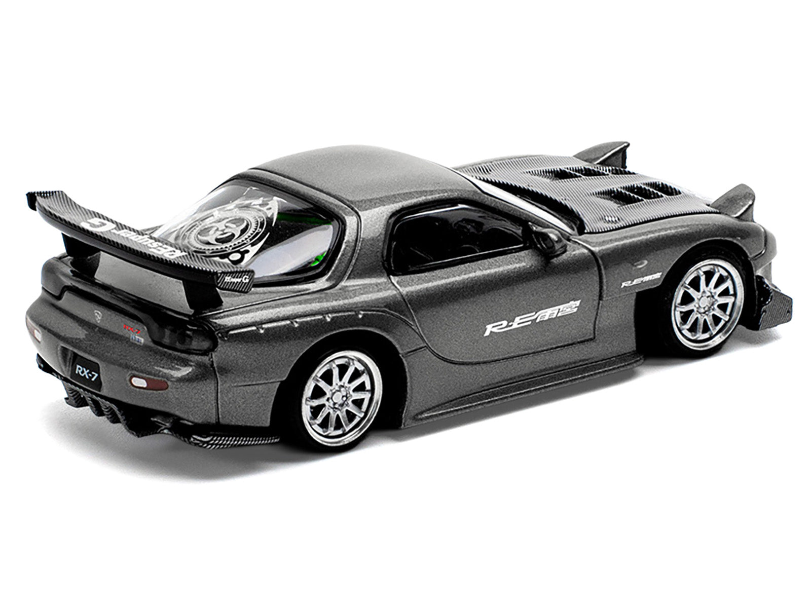Mazda RX7 (FD) "RE Amemiya" Widebody RHD (Right Hand Drive) Gunmetal Gray Metallic with Carbon Hood 1/64 Diecast Model Car by Pop Race - image 5