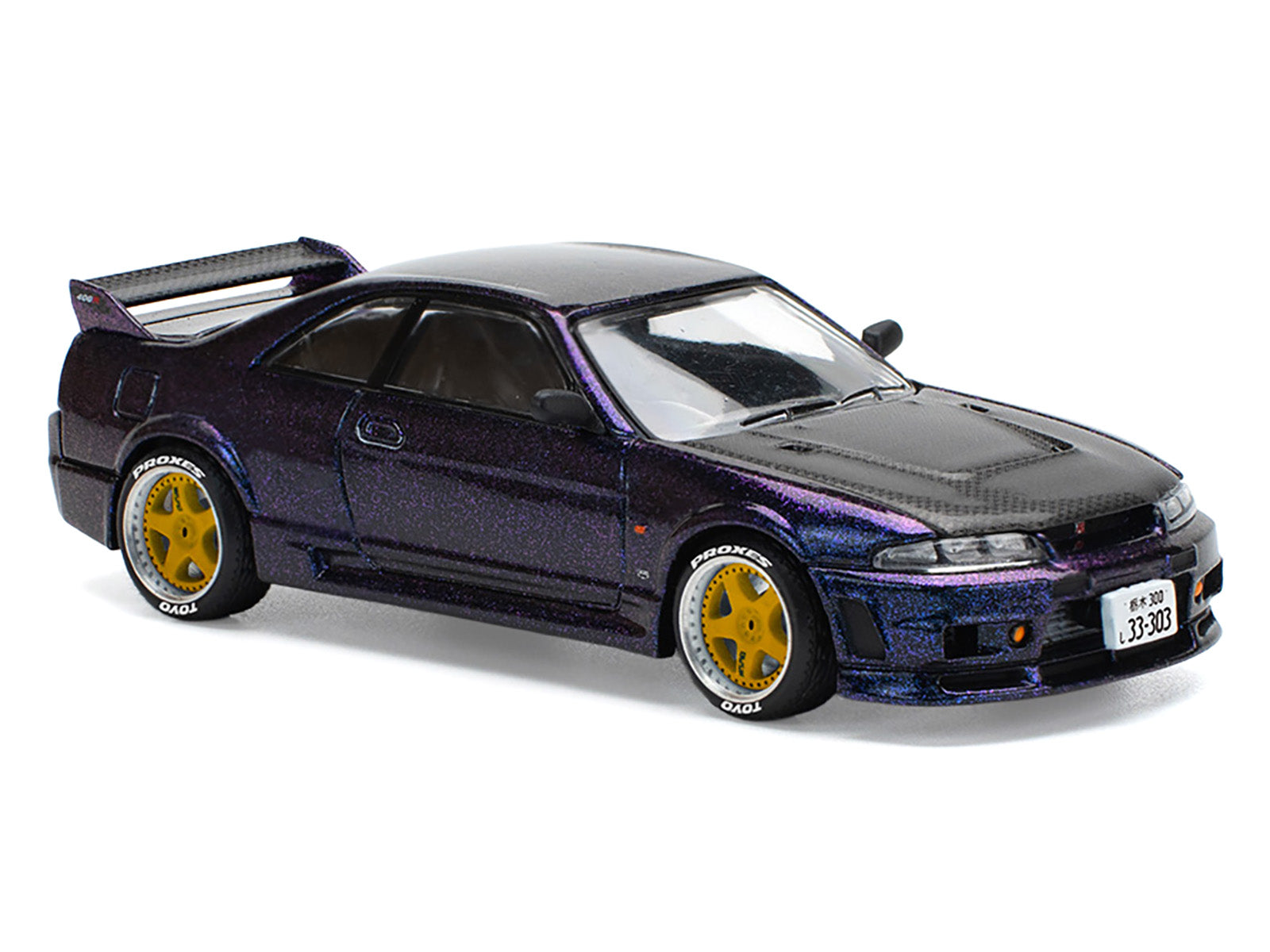 Skyline GT-R (R33) RHD (Right Hand Drive) Midnight Purple Metallic with Carbon Hood 1/64 Diecast Model Car by Pop Race - image 5