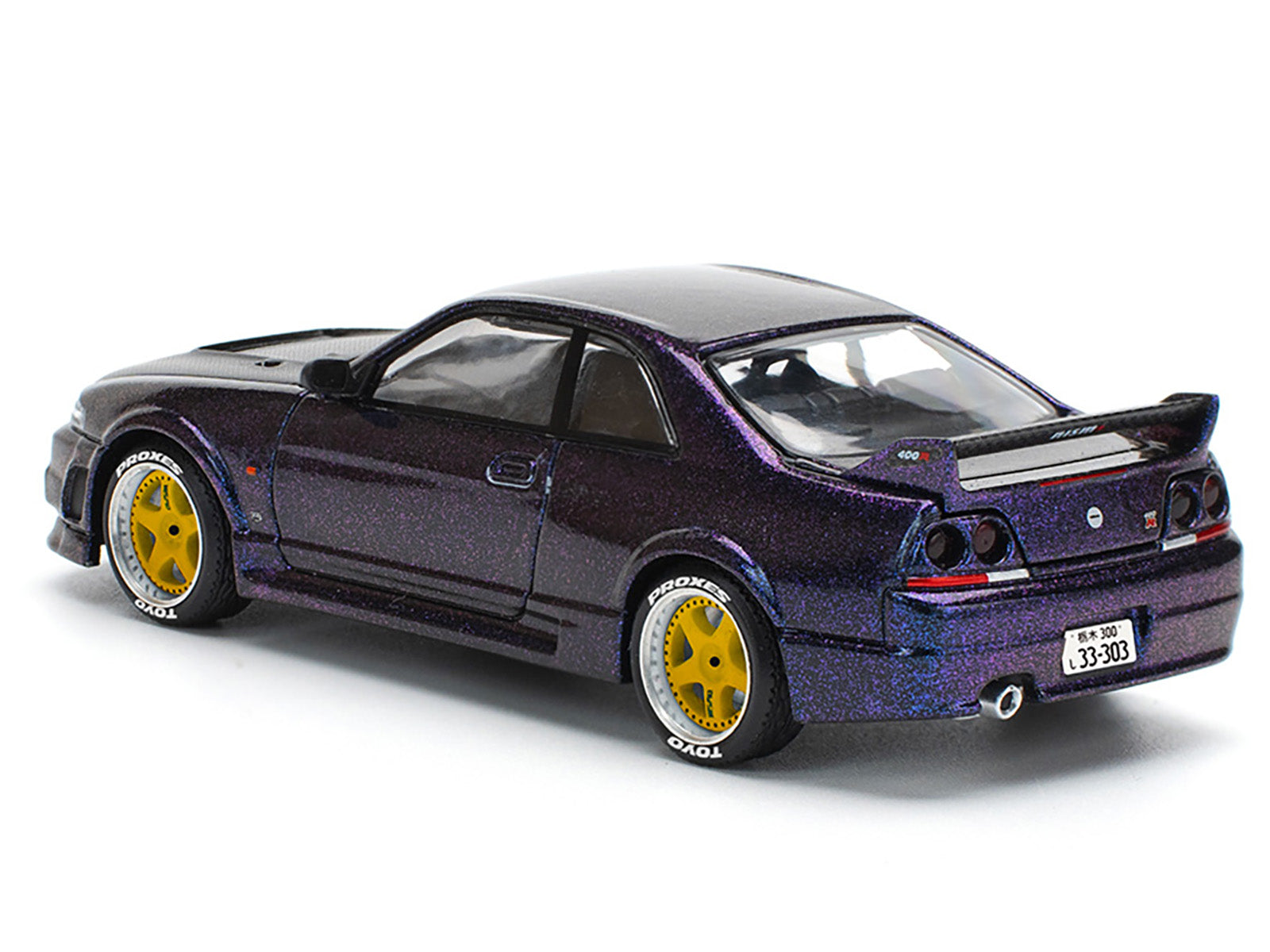 Skyline GT-R (R33) RHD (Right Hand Drive) Midnight Purple Metallic with Carbon Hood 1/64 Diecast Model Car by Pop Race - image 4