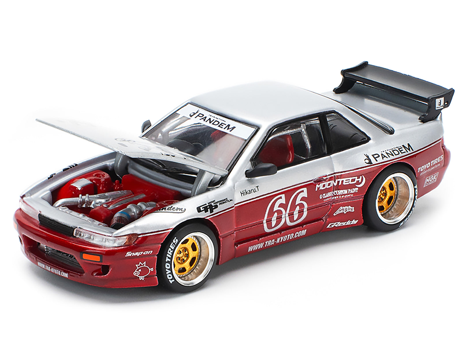 Nissan Pandem S13 RHD (Right Hand Drive) #66 "Moontech" Silver and Red Metallic 1/64 Diecast Model Car by Pop Race - image 2
