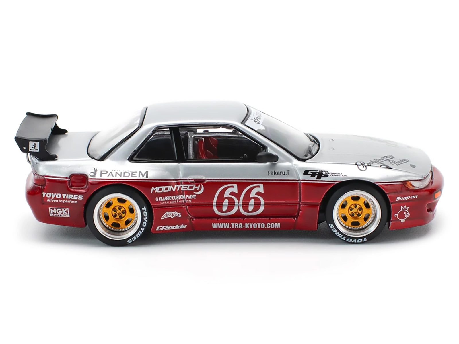 Nissan Pandem S13 RHD (Right Hand Drive) #66 "Moontech" Silver and Red Metallic 1/64 Diecast Model Car by Pop Race - image 3