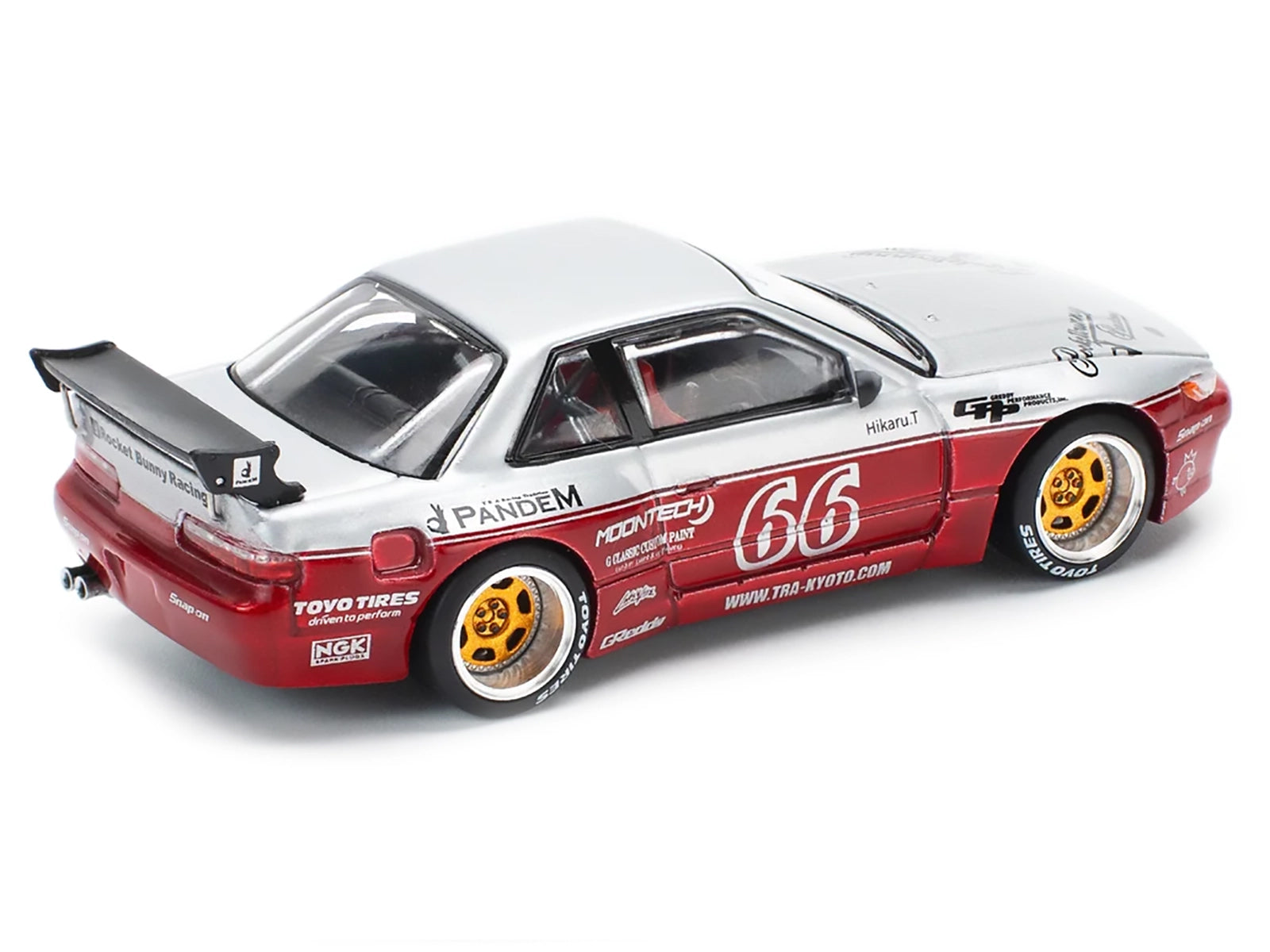 Nissan Pandem S13 RHD (Right Hand Drive) #66 "Moontech" Silver and Red Metallic 1/64 Diecast Model Car by Pop Race - image 4