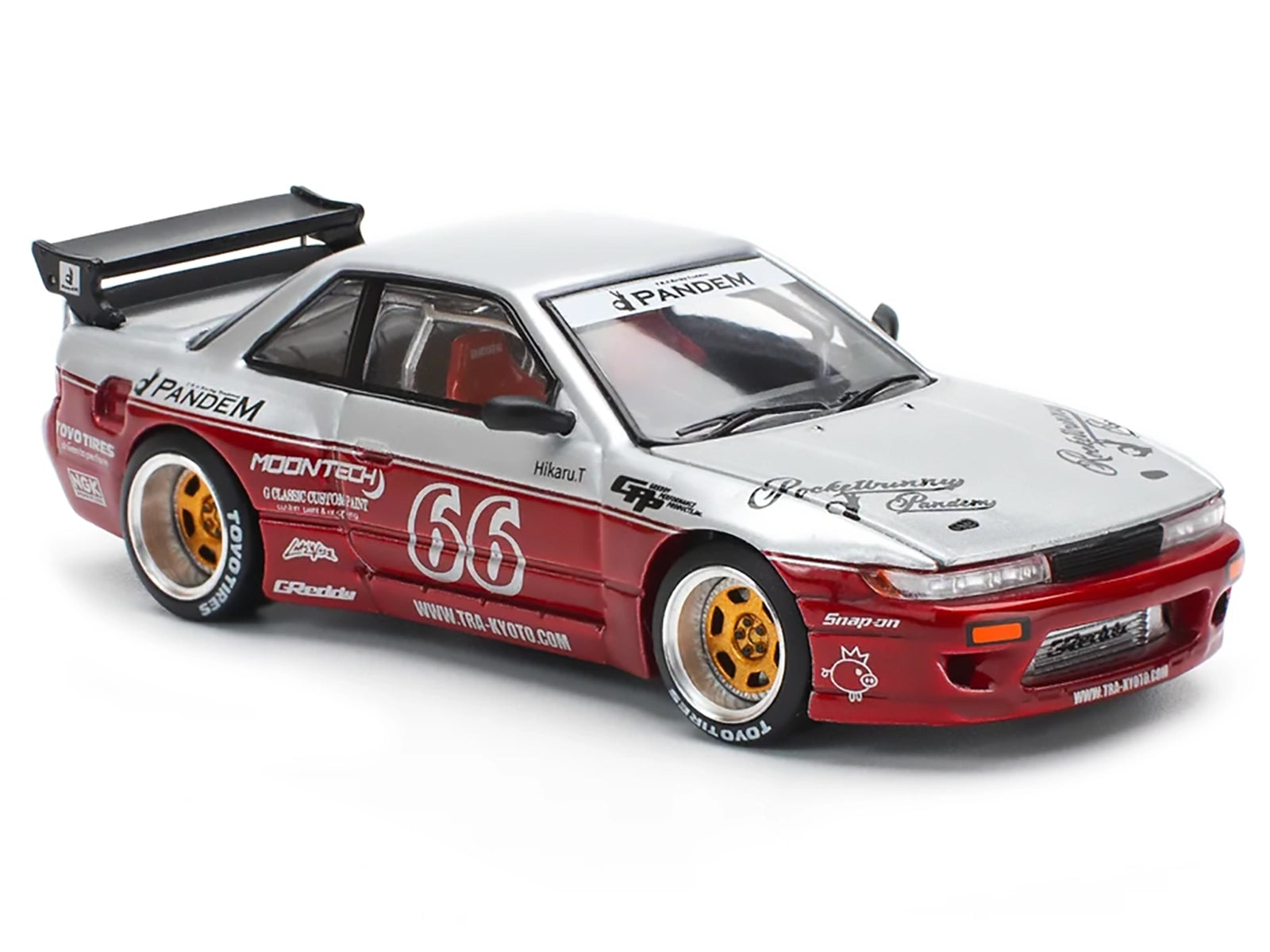 Nissan Pandem S13 RHD (Right Hand Drive) #66 "Moontech" Silver and Red Metallic 1/64 Diecast Model Car by Pop Race - image 5