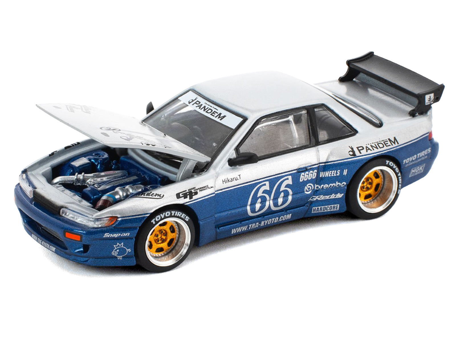 Pandem S13 RHD (Right Hand Drive) Silver and Moontech Blue Metallic with Graphics 1/64 Diecast Model Car by Pop Race - image 2