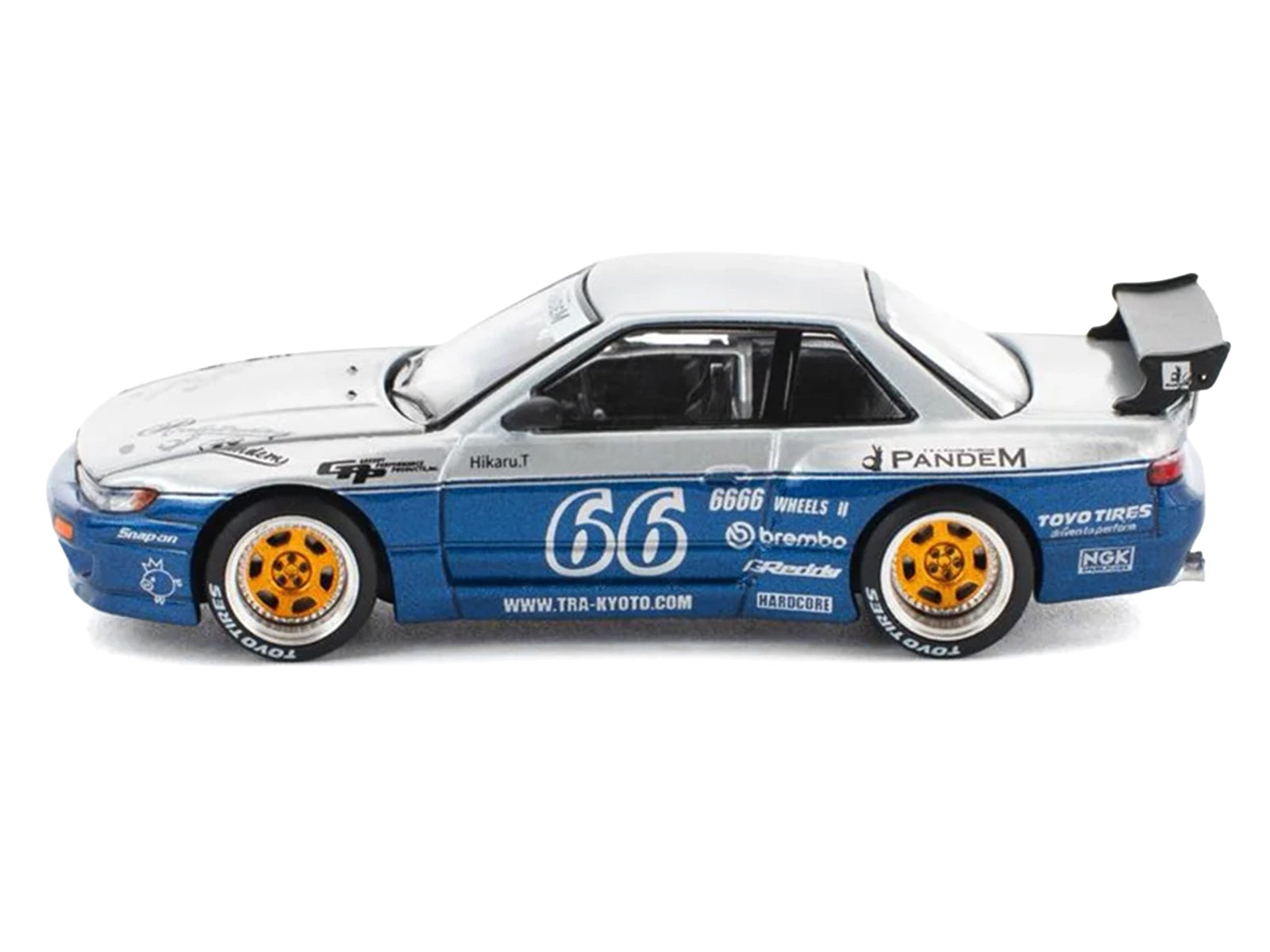 Pandem S13 RHD (Right Hand Drive) Silver and Moontech Blue Metallic with Graphics 1/64 Diecast Model Car by Pop Race - image 3