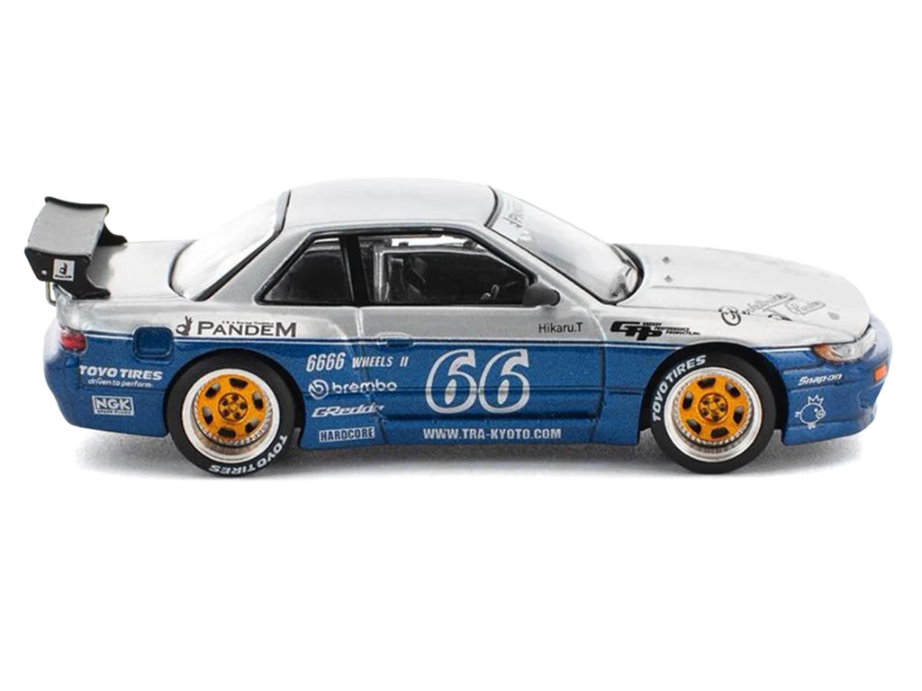Pandem S13 RHD (Right Hand Drive) Silver and Moontech Blue Metallic with Graphics 1/64 Diecast Model Car by Pop Race - image 4
