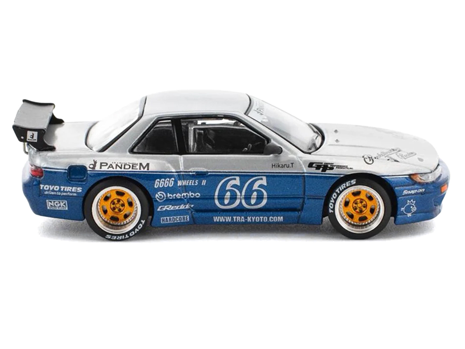 Pandem S13 RHD (Right Hand Drive) Silver and Moontech Blue Metallic with Graphics 1/64 Diecast Model Car by Pop Race - image 4