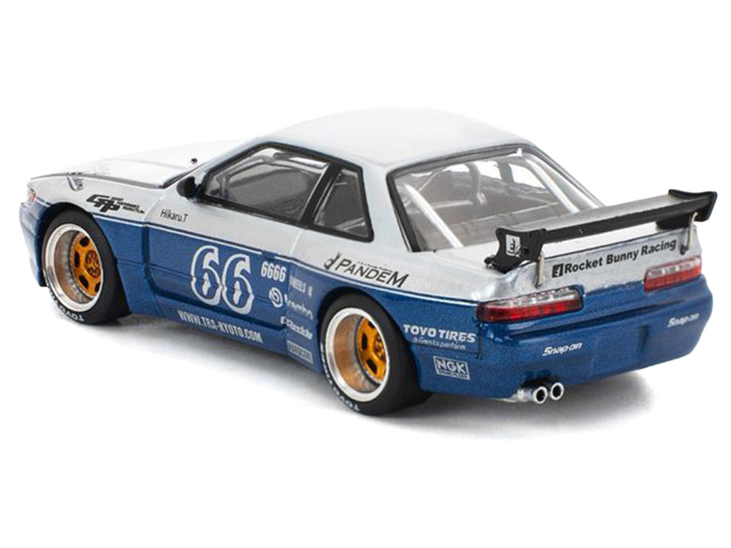 Pandem S13 RHD (Right Hand Drive) Silver and Moontech Blue Metallic with Graphics 1/64 Diecast Model Car by Pop Race - image 5