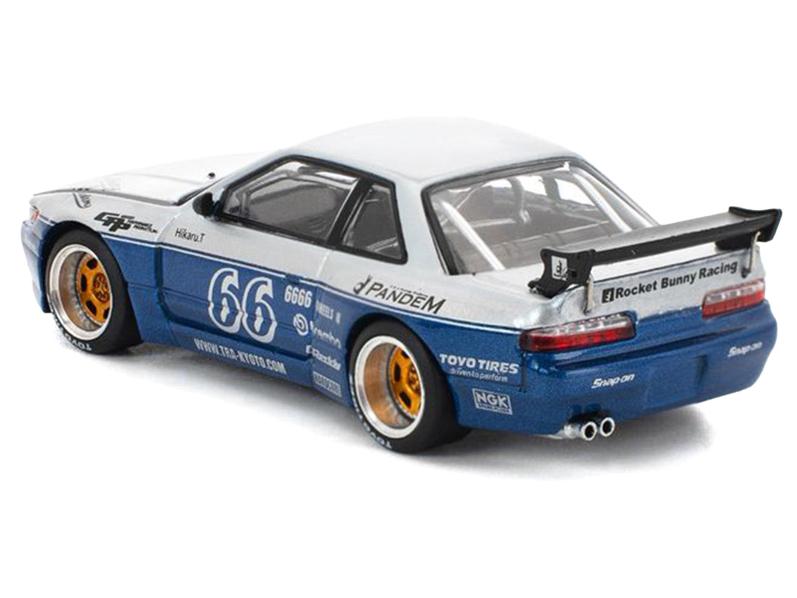 Pandem S13 RHD (Right Hand Drive) Silver and Moontech Blue Metallic with Graphics 1/64 Diecast Model Car by Pop Race - image 5