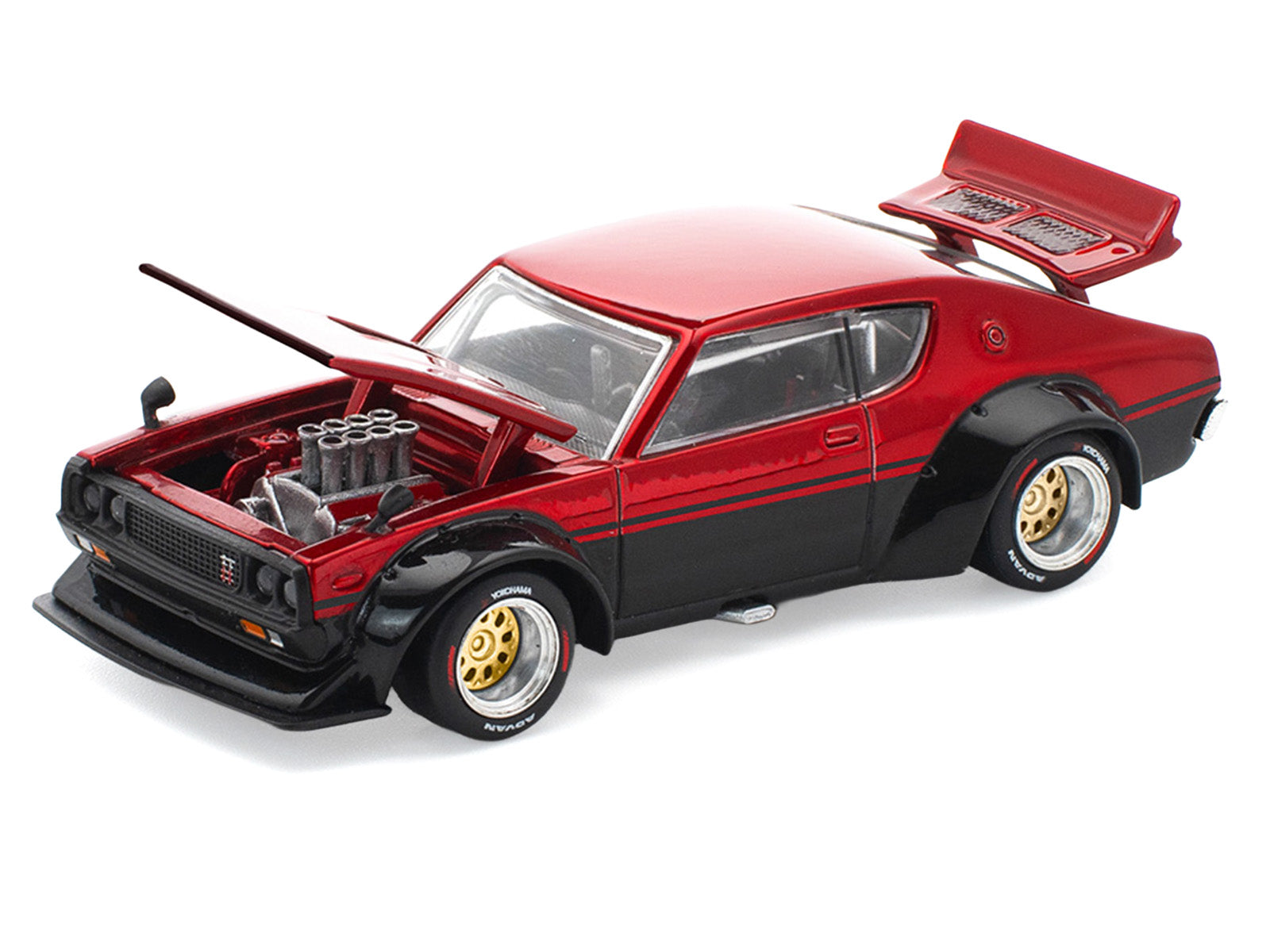 Skyline KPGC110 "Kenmeri" RHD (Right Hand Drive) Red Metallic and Black 1/64 Diecast Model Car by Pop Race