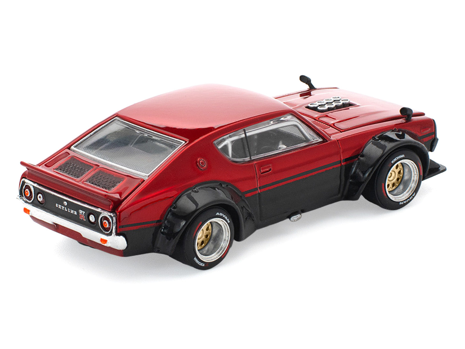 Skyline KPGC110 "Kenmeri" RHD (Right Hand Drive) Red Metallic and Black 1/64 Diecast Model Car by Pop Race