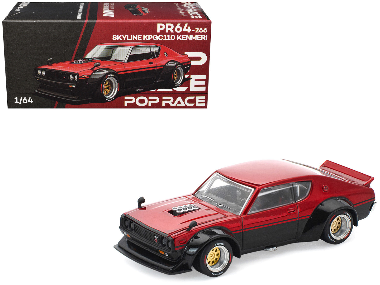 Skyline KPGC110 "Kenmeri" RHD (Right Hand Drive) Red Metallic and Black 1/64 Diecast Model Car by Pop Race