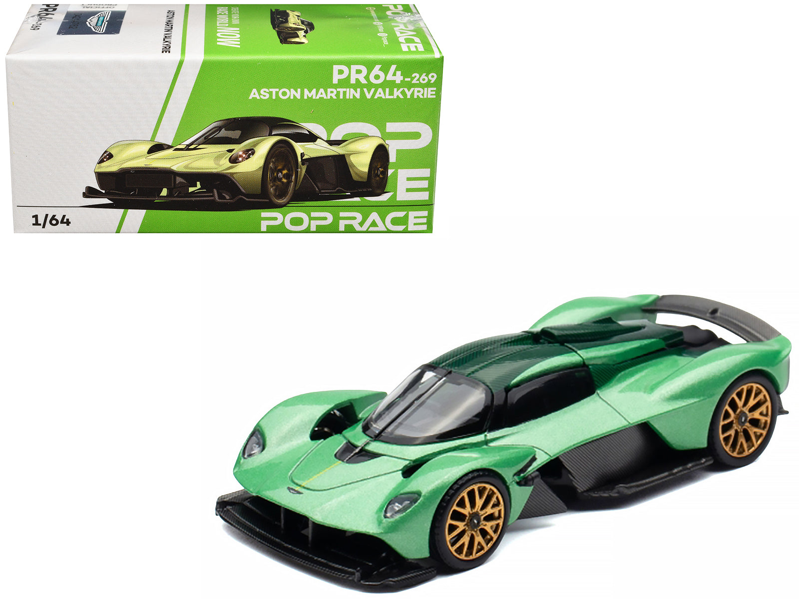Aston Martin Valkyrie Iridescent Emerald Metallic with Green Carbon Top 1/64 Diecast Model Car by Pop Race